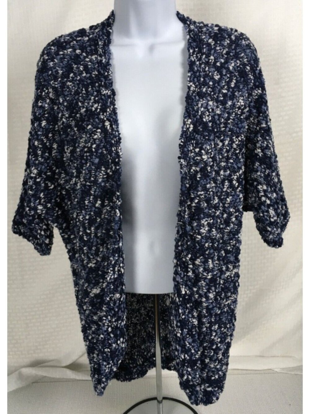 C est 1948 Open Front Cardigan Sweater Size M 2 Shades Blue White Short Sleeves